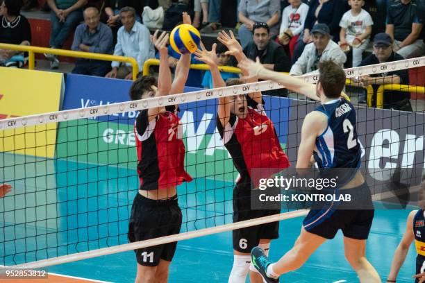 In attack Lorenzo Cortesia during the Italy-Swiss match in the qualifying round for the European Championships for Men Under 20 Volleyball . Italy...