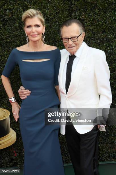 Shawn King and Larry King attend the 45th annual Daytime Emmy Awards at Pasadena Civic Auditorium on April 29, 2018 in Pasadena, California.