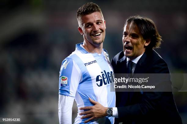 Sergej Milinkovic-Savic and Simone Inzaghi of SS Lazio celebrate the victory at the end of the Serie A football match between Torino FC and SS Lazio....