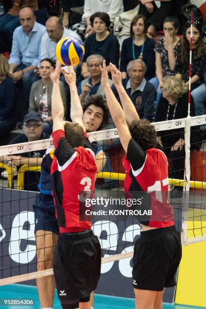 In attack Marco Panciocco during the Italy-Swiss match in the qualifying round for the European Championships for Men Under 20 Volleyball . Italy...