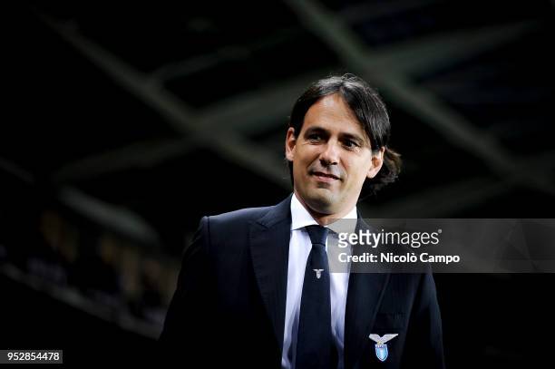 Simone Inzaghi, head coach of SS Lazio, looks on prior to the Serie A football match between Torino FC and SS Lazio. SS Lazio won 1-0 over Torino FC.
