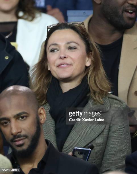 Sandrine Quetier attends the Ligue 1 match between Paris Saint Germain and EA Guingamp at Parc des Princes on April 29, 2018 in Paris.