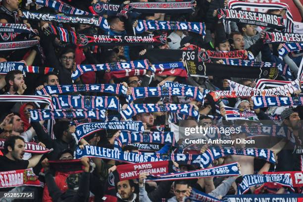 Fans of PSG during the Ligue 1 match between Paris Saint Germain and EA Guingamp at Parc des Princes on April 29, 2018 in Paris, .