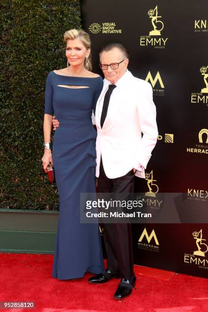 Shawn King and Larry King attend the 45th annual Daytime Emmy Awards at Pasadena Civic Auditorium on April 29, 2018 in Pasadena, California.