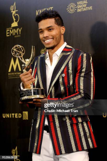 Rome Flynn, winner of Outstanding Younger Actor in a Drama Series for 'The Bold and the Beautiful', poses in the press room during the 45th annual...