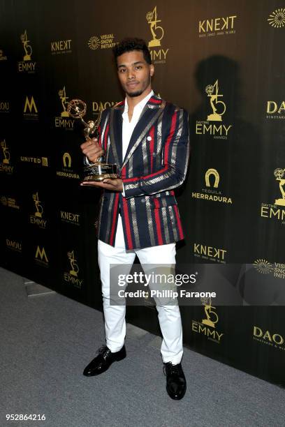 Rome Flynn, winner of Outstanding Younger Actor in a Drama Series for 'The Bold and the Beautiful', poses in the press room during the 45th annual...