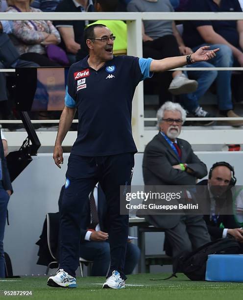 Maurizio Sarri head coach of SSC Napoli during the Serie A match between ACF Fiorentina and SSC Napoli at Stadio Artemio Franchi on April 29, 2018 in...