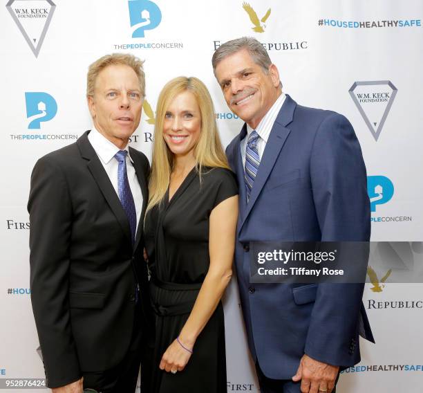 Greg Germann, Martha Champlin and John Maceri attend The People Concern's Celebrating Change Gala at Casa Vertigo on April 29, 2018 in Los Angeles,...
