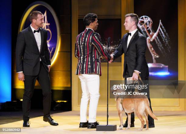 Rome Flynn, winner of Outstanding Younger Actor in a Drama Series for 'The Bold and the Beautiful', accepts award from Brandon McMillan and Chris Van...
