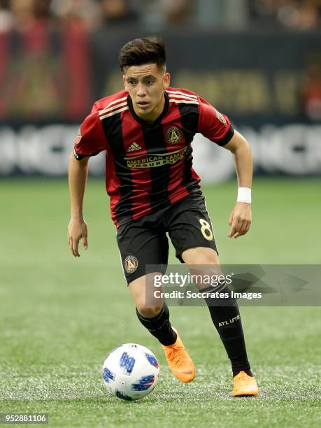 Ezequiel Barco of Atlanta United during the match between Atlanta United FC v Montreal Impact at the Mercedes-Benz Stadium on April 28, 2018 in...