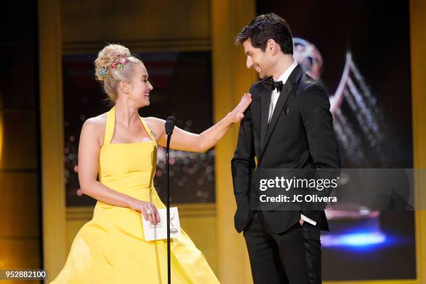 Kellie Pickler and Ben Aaron speak onstage during the 45th annual Daytime Emmy Awards at Pasadena Civic Auditorium on April 29, 2018 in Pasadena,...