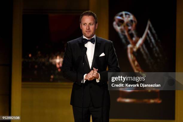 Chris Harrison speaks onstage during the 45th annual Daytime Emmy Awards at Pasadena Civic Auditorium on April 29, 2018 in Pasadena, California.