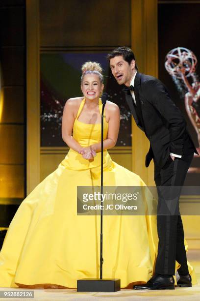 Kellie Pickler and Ben Aaron speak onstage during the 45th annual Daytime Emmy Awards at Pasadena Civic Auditorium on April 29, 2018 in Pasadena,...