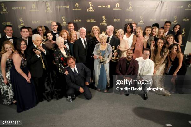 Cast and crew of 'Days of Our Lives', winners of Outstanding Drama Series, pose in the press room during the 45th annual Daytime Emmy Awards at...