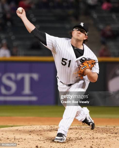 Carson Fulmer of the Chicago White Sox pitches against the Seattle Mariners on April 23, 2018 at Guaranteed Rate Field in Chicago, Illinois. Carson...