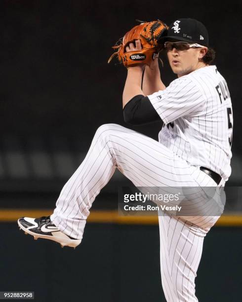 Carson Fulmer of the Chicago White Sox pitches against the Seattle Mariners on April 23, 2018 at Guaranteed Rate Field in Chicago, Illinois. Carson...