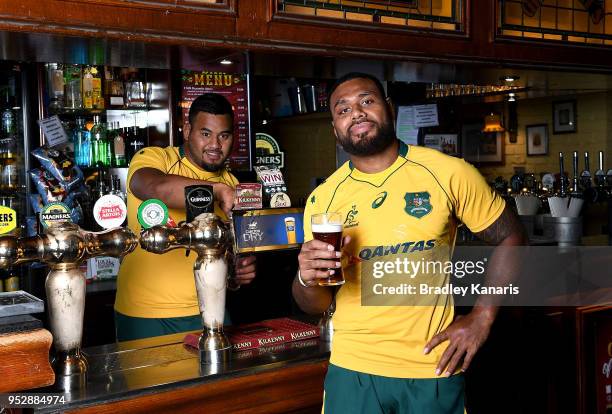 Samu Kerevi and Taniela Tupou pose for a photo during a Wallabies media opportunity to promote the upcoming Rugby Test series between Australia and...