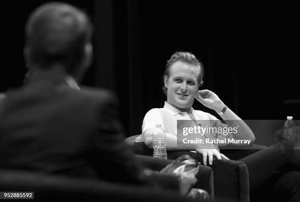 John Early speaks onstage during the For Your Consideration Red Carpet Event for TBS' Hipsters and O.G.'s at Steven J. Ross Theatre on the Warner...