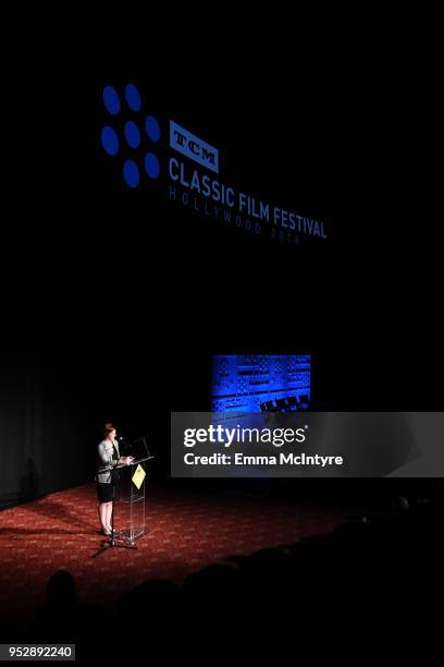 Brand Activation & Partnership Genevieve McGillicuddy speaks onstage at the screening of 'Animal House' during day 4 of the 2018 TCM Classic Film...