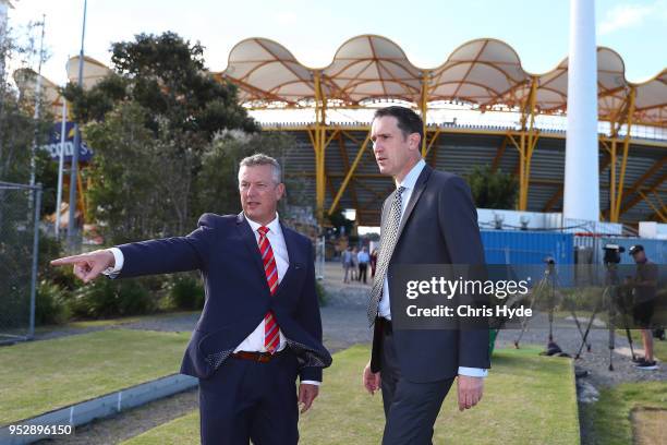Of Cricket Australia James Sutherland and Gold Coast Suns CEO Mark Evans talk to the media during the 2018/19 international cricket schedule...