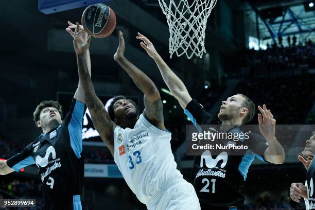 Of Real Madrid in action during a Liga Endesa Basketball game between Estudiantes and Real Madrid, at the Palacio de los Deportes, in Madrid, Spain,...