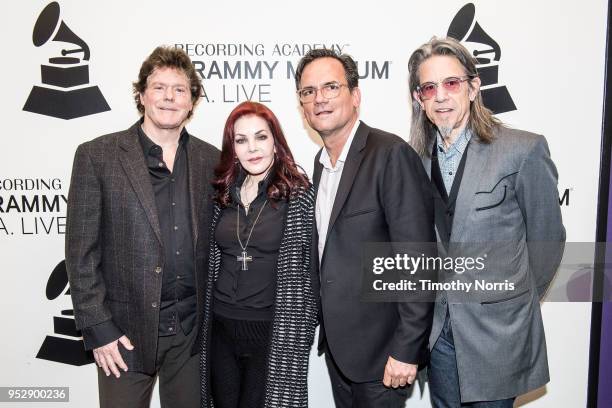 Jerry Schilling, Priscilla Presley, Thom Zimny and Scott Goldman attend Reel to Reel: Elvis Presley: The Searcher at The GRAMMY Museum on April 29,...