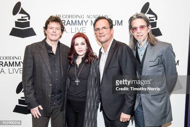 Jerry Schilling, Priscilla Presley, Thom Zimny and Scott Goldman attend Reel to Reel: Elvis Presley: The Searcher at The GRAMMY Museum on April 29,...