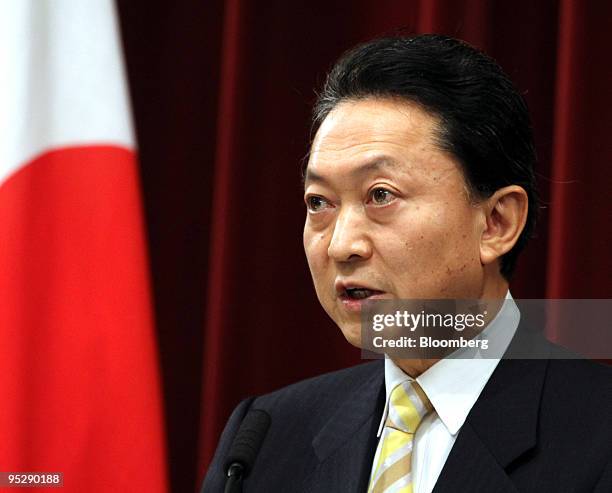 Yukio Hatoyama, Japan's prime minister, speaks during a news conference at the prime minister's official residence in Tokyo, Japan, on Friday, Dec....
