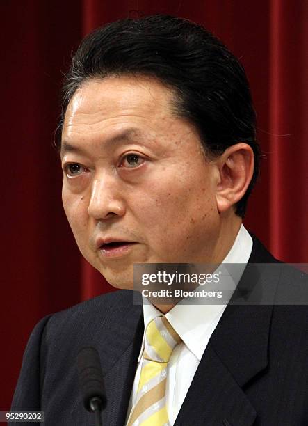 Yukio Hatoyama, Japan's prime minister, speaks during a news conference at the prime minister's official residence in Tokyo, Japan, on Friday, Dec....