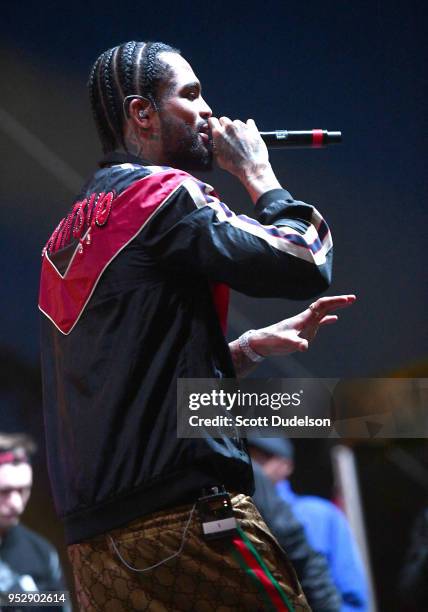 Rapper Dave East performs onstage at the Smokers Club Festival at The Queen Mary on April 29, 2018 in Long Beach, California.