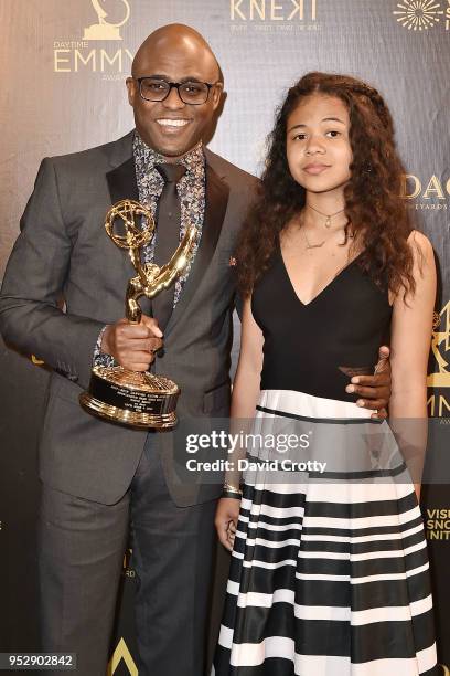 Wayne Brady and Maile Masako Brady attend the 2018 Daytime Emmy Awards Press Room at Pasadena Civic Auditorium on April 29, 2018 in Pasadena,...