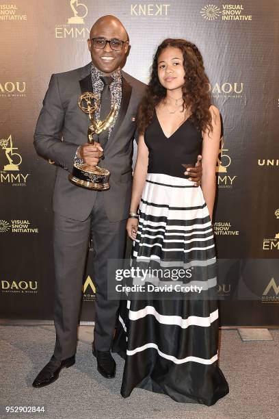 Wayne Brady and Maile Masako Brady attend the 2018 Daytime Emmy Awards Press Room at Pasadena Civic Auditorium on April 29, 2018 in Pasadena,...