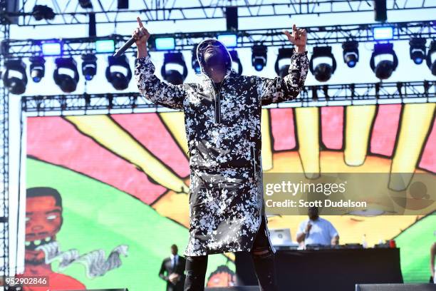 Rapper Juicy J of the group Three 6 Mafia performs onstage at the Smokers Club Festival at The Queen Mary on April 29, 2018 in Long Beach, California.