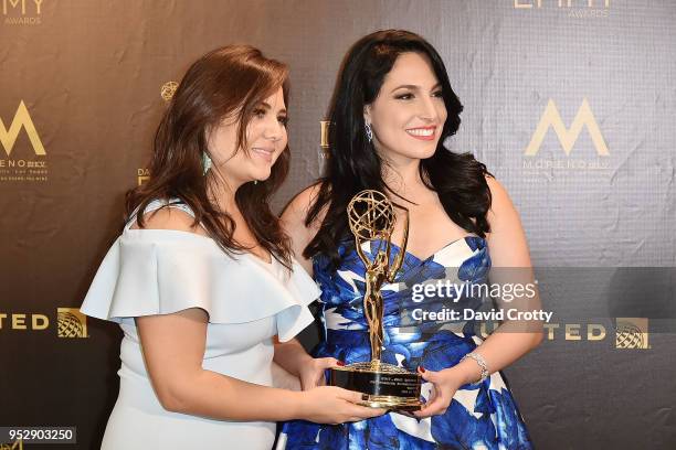 Alejandra Oraa and Natali Monterrosa attend the 2018 Daytime Emmy Awards Press Room at Pasadena Civic Auditorium on April 29, 2018 in Pasadena,...