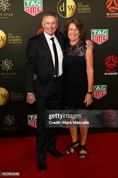 Ernie Merrick and Kerry Merrick arrive ahead of the FFA Dolan Warren Awards at The Star on April 30, 2018 in Sydney, Australia.