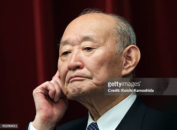 Japan's Finance Minister Hirohisa Fujii attends a press conference on financial year 2010 budget at Hatoyama's official residence on December 25,...