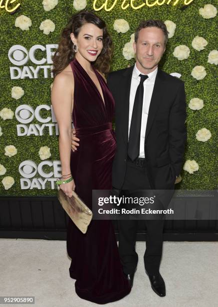 Actors Linsey Godfrey and Breckin Meyer attend the CBS Daytime Emmy After Party at Pasadena Convention Center on April 29, 2018 in Pasadena,...