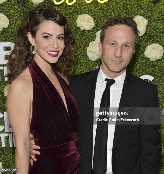 Actors Linsey Godfrey and Breckin Meyer attend the CBS Daytime Emmy After Party at Pasadena Convention Center on April 29, 2018 in Pasadena,...