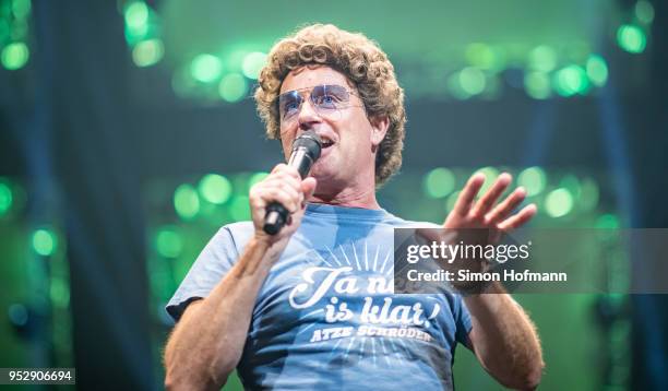 Atze Schroeder performs during the Radio Regenbogen 30th Anniversary Celebration at SAP Arena Mannheim on April 21, 2018 in Mannheim, Germany.