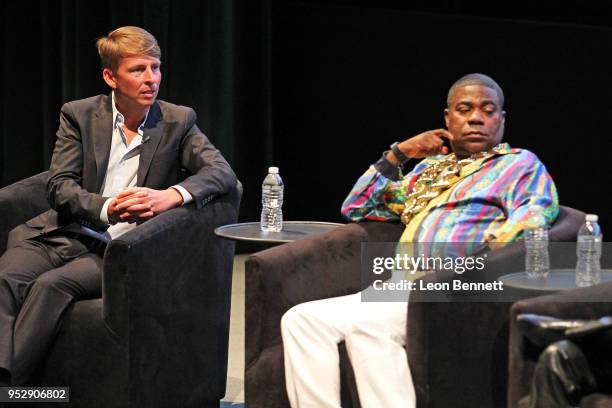 Actor Jack McBrayer and Tracy Morgan during panel discussion at the TBS' FYC Event For "The Last O.G." And "Search Party" at Steven J. Ross Theatre...