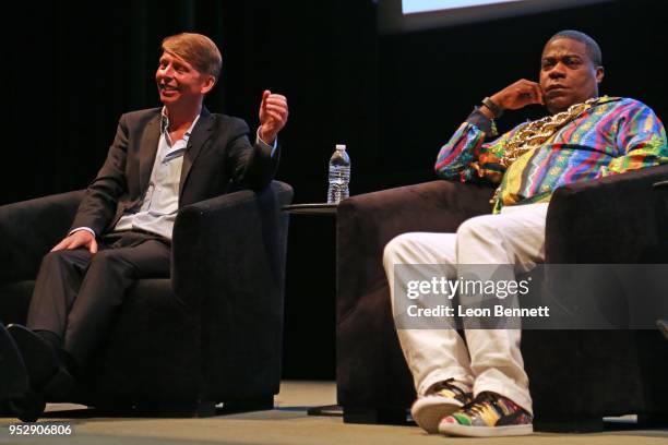 Actor Jack McBrayer and Tracy Morgan during panel discussion at the TBS' FYC Event For "The Last O.G." And "Search Party" at Steven J. Ross Theatre...