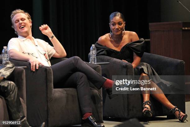 Actors John Early and Tiffany Haddish during panel discussion at the TBS' FYC Event For "The Last O.G." And "Search Party" at Steven J. Ross Theatre...