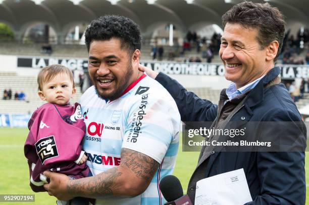 Ole Avei of Bordeaux and President Laurent Marti of Bordeaux during the French Top 14 match between Union Bordeaux Begles and Racing 92 at Stade...