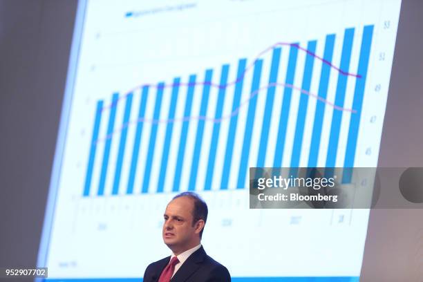 Murat Cetinkaya, governor of Turkey's central bank, speaks during a news conference in Istanbul, Turkey, on Monday, April 30, 2018. Turkish stocks...