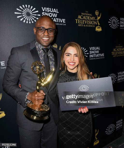 Sierra Domb and Wayne Brady pose with Visual Snow Initiative at 45th Daytime Emmy Awards - Backstage with the Visual Snow Initiative on April 29,...