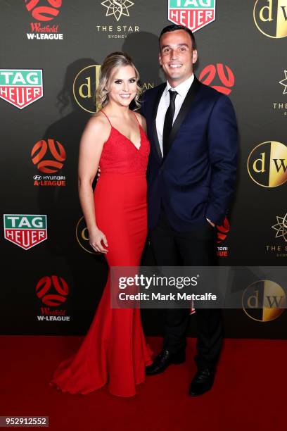 Alyssa Bridge and Mark Bridge arrive ahead of the FFA Dolan Warren Awards at The Star on April 30, 2018 in Sydney, Australia.