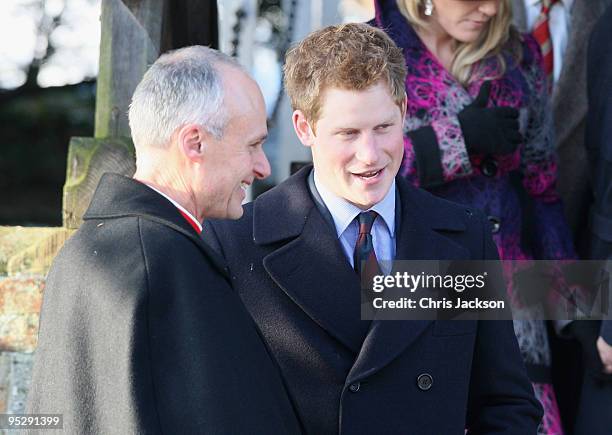 Prince Harry arrives to attend the Christmas Day service at Sandringham Church on December 25, 2009 in King's Lynn, England. The Royal Family are...