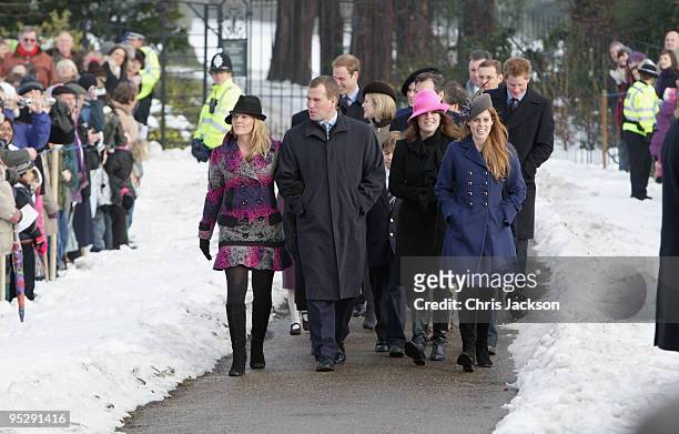 Autumn Phillips, Prince William, Prince Harry and Zara Phillips Princess Beatrice and Princess Eugenie arrive for the Christmas Day service at...