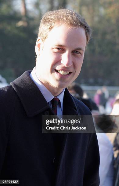 Prince William arrive to attend the Christmas Day service at Sandringham Church on December 25, 2009 in King's Lynn, England. The Royal Family are...