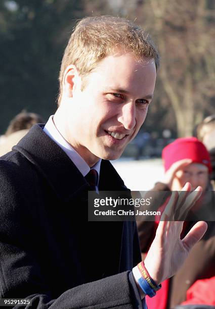 Prince William arrive to attend the Christmas Day service at Sandringham Church on December 25, 2009 in King's Lynn, England. The Royal Family are...